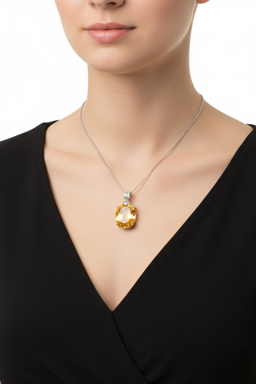 Elegant Natural Topaz Pendant Luxury 925 Silver Necklace Female Collar Chain Valentine's Day Gift For Girlfriend