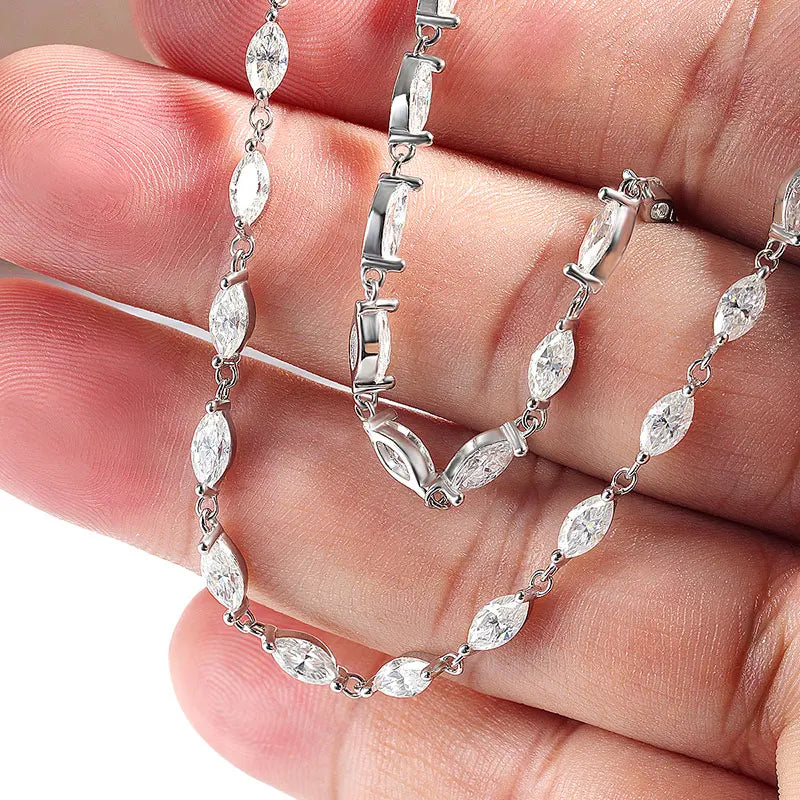 KNOBSPIN 14.35-19ct Marquise Cut Moissanite Tennis Necklaces for Women Wedding Jewelry s925 Silver Authentic Moissanite Necklace