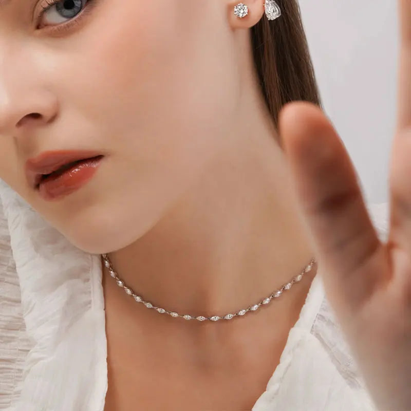 KNOBSPIN 14.35-19ct Marquise Cut Moissanite Tennis Necklaces for Women Wedding Jewelry s925 Silver Authentic Moissanite Necklace