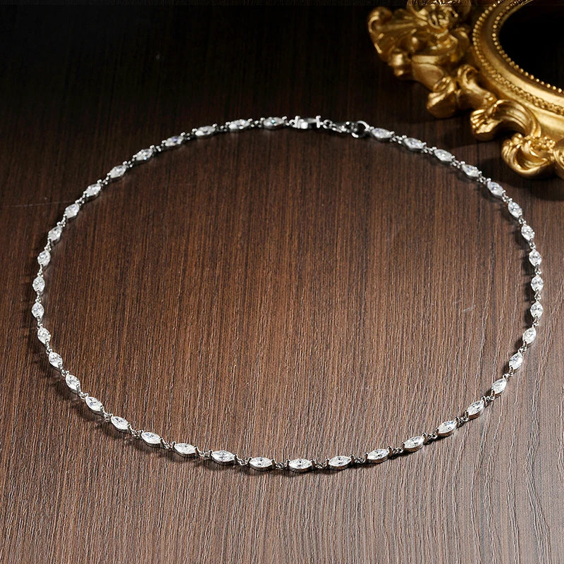 KNOBSPIN 14.35-19ct Marquise Cut Moissanite Tennis Necklaces for Women Wedding Jewelry s925 Silver Authentic Moissanite Necklace