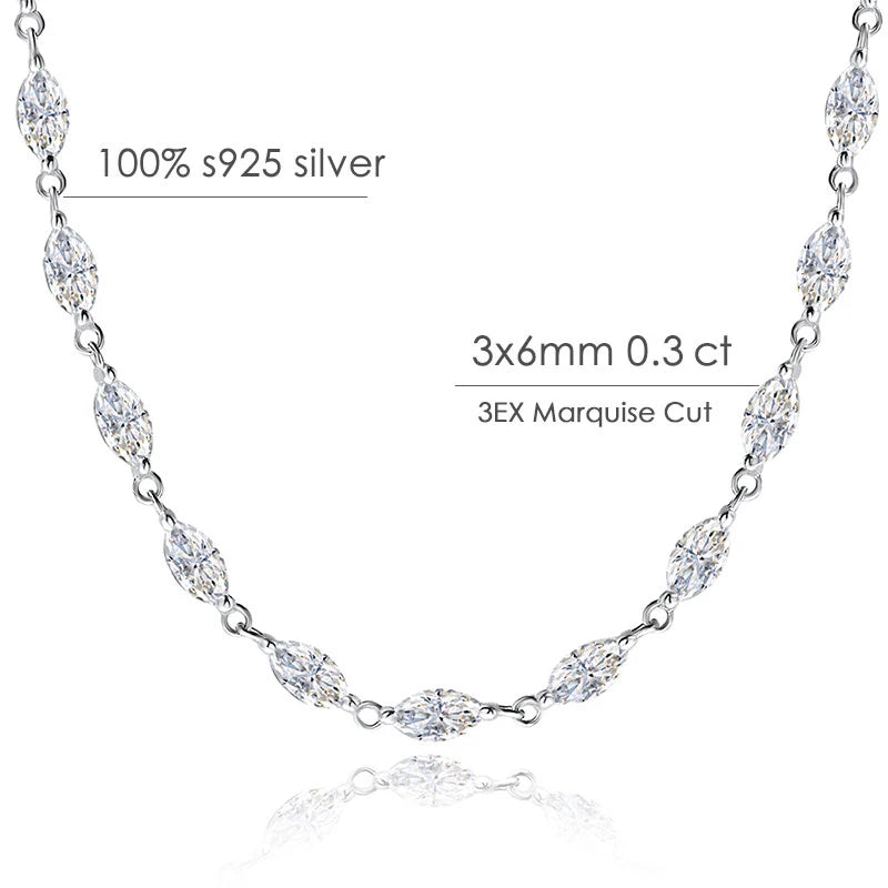 KNOBSPIN 14.35-19ct Marquise Cut Moissanite Tennis Necklaces for Women Wedding Jewelry s925 Silver Authentic Moissanite Necklace