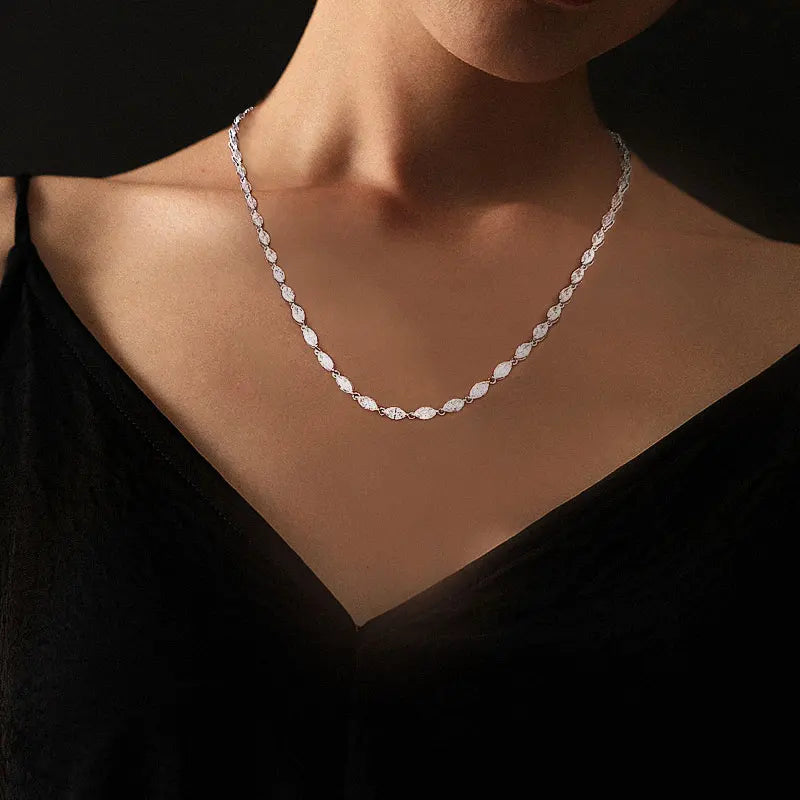 KNOBSPIN 14.35-19ct Marquise Cut Moissanite Tennis Necklaces for Women Wedding Jewelry s925 Silver Authentic Moissanite Necklace