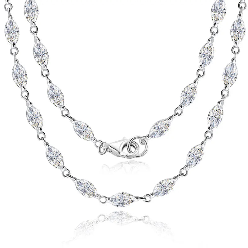 KNOBSPIN 14.35-19ct Marquise Cut Moissanite Tennis Necklaces for Women Wedding Jewelry s925 Silver Authentic Moissanite Necklace
