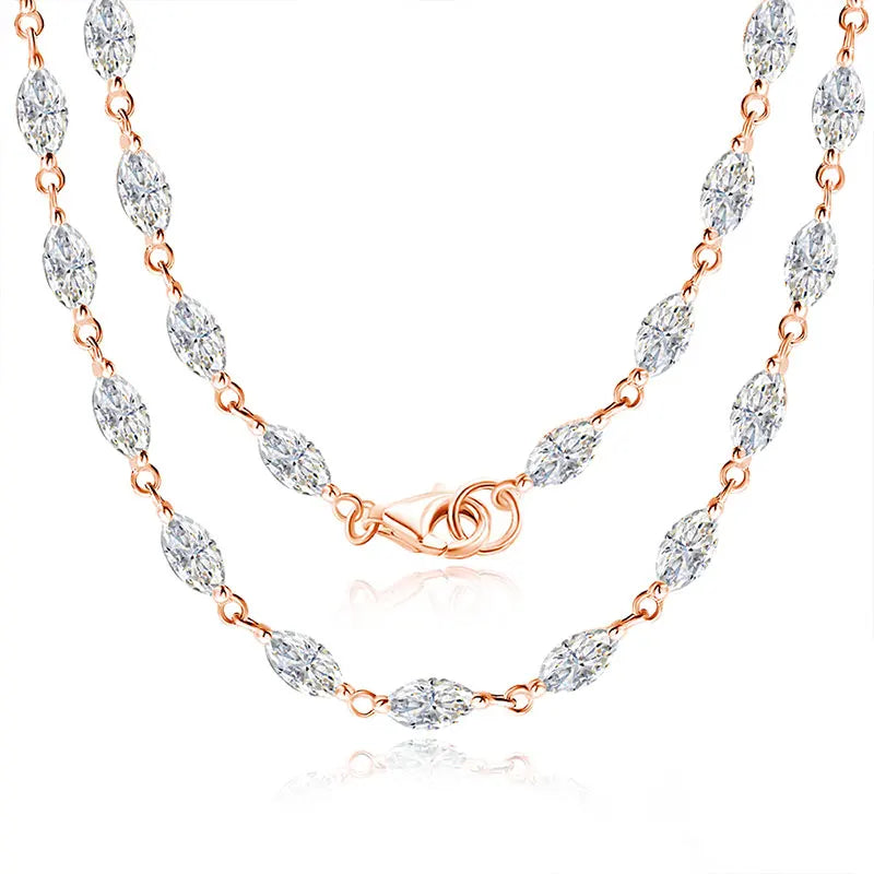 KNOBSPIN 14.35-19ct Marquise Cut Moissanite Tennis Necklaces for Women Wedding Jewelry s925 Silver Authentic Moissanite Necklace