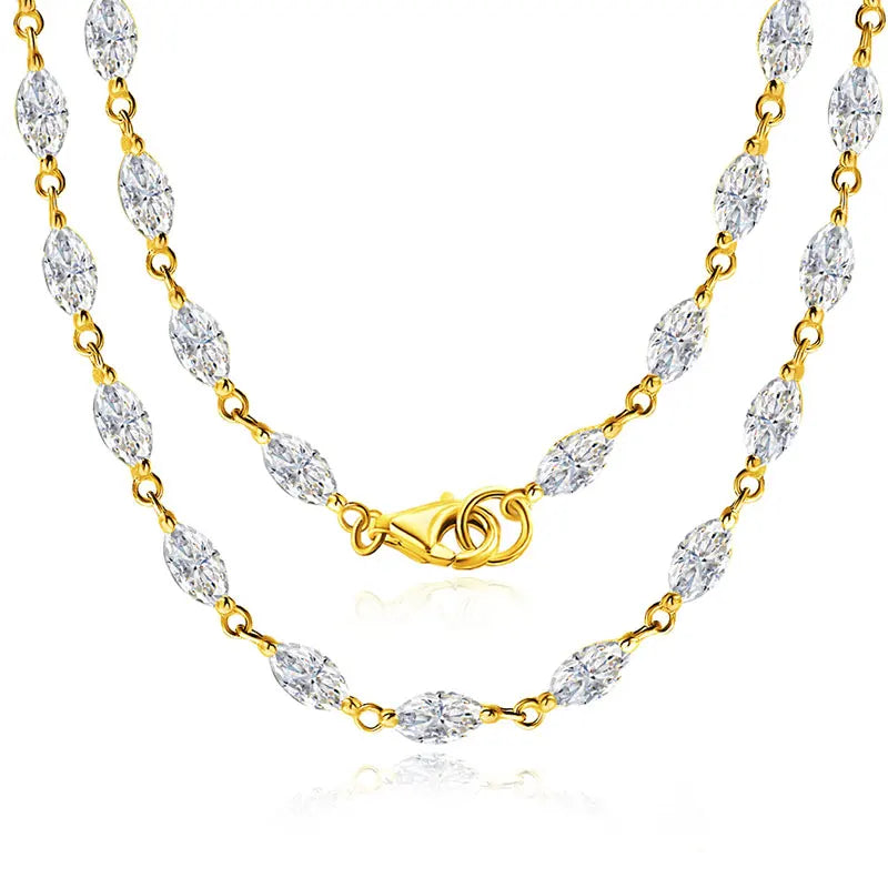 KNOBSPIN 14.35-19ct Marquise Cut Moissanite Tennis Necklaces for Women Wedding Jewelry s925 Silver Authentic Moissanite Necklace
